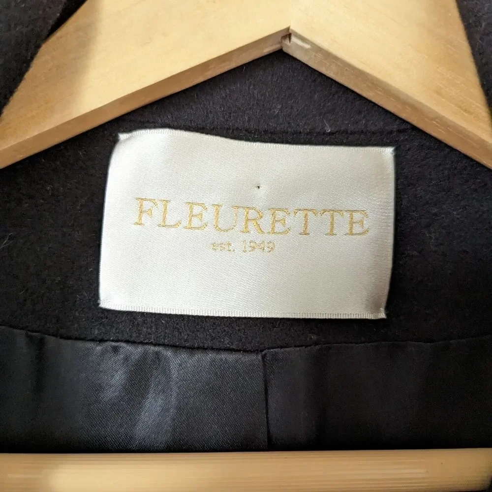 Fleurette black wool cashmere button front wide collar luxe heavy winter coat